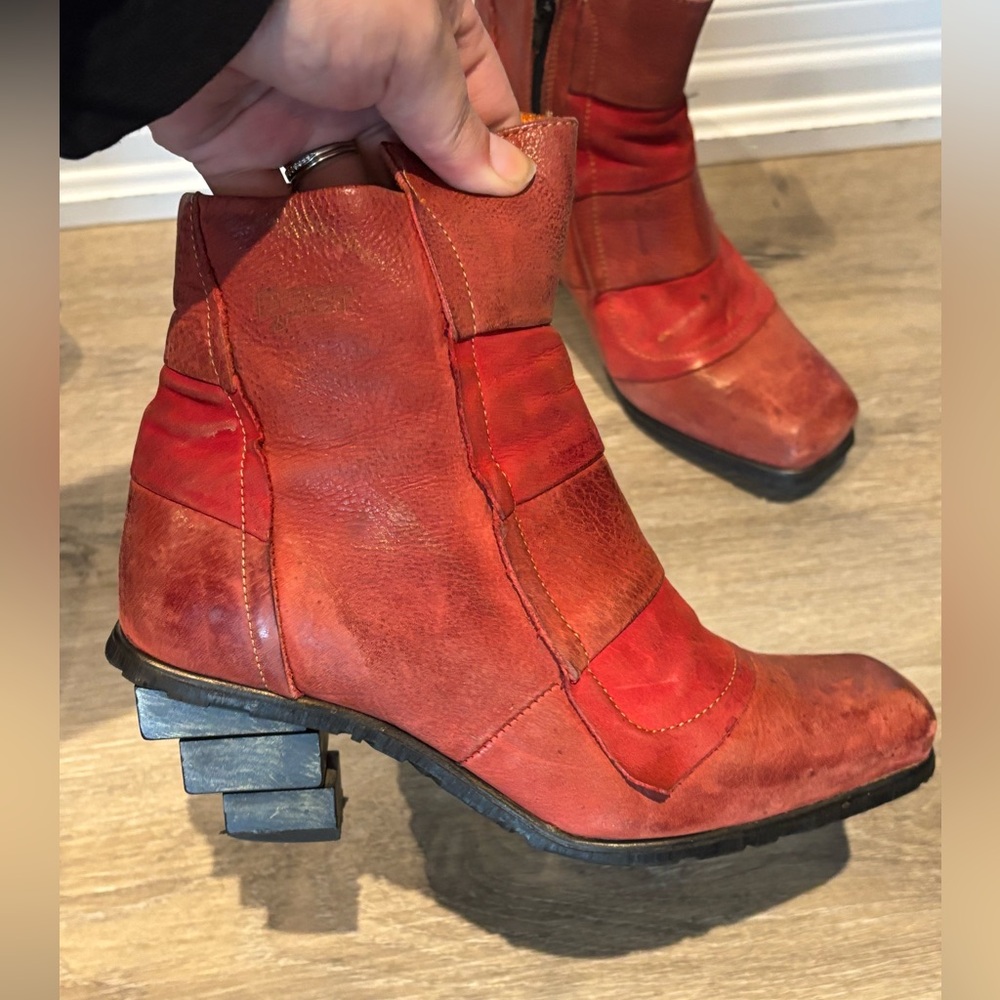 Red Leather Ankle Boots - Picture 3 of 8